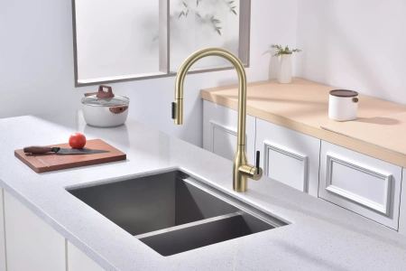 Смеситель для кухни Paulmark UNIVERSAL Un213880-LG, с подключением к фильтру, зотоло