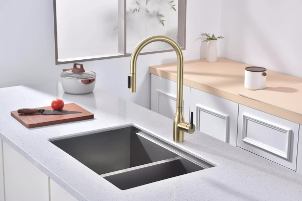Смеситель для кухни Paulmark UNIVERSAL Un213880-LG, с подключением к фильтру, зотоло