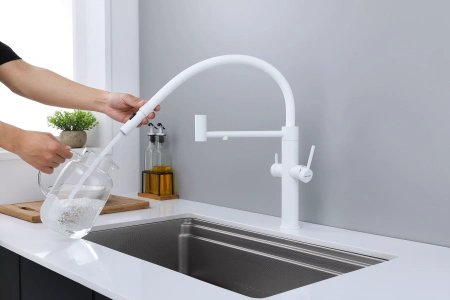 Смеситель для кухни Paulmark NEXUS Ne213999-WH, с подключением к фильтру, белый