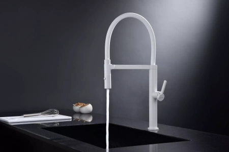 Смеситель для кухни Paulmark Leader Le214101-WH, с гибким изливом, белый