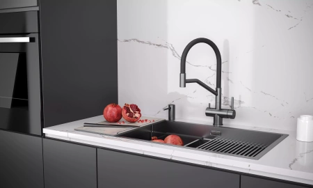Дозатор для кухонной мойки Paulmark STORK D006-GM, вороненая сталь