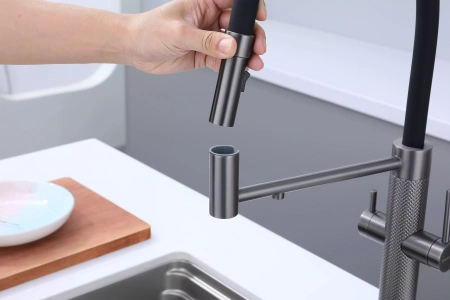 Смеситель для кухни Paulmark NEXUS Nd613999-GM, с подключением к фильтру, вороненая сталь