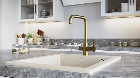 Смеситель для кухни Paulmark Logas Lo213021-BR, с выдвижным изливом, бронза