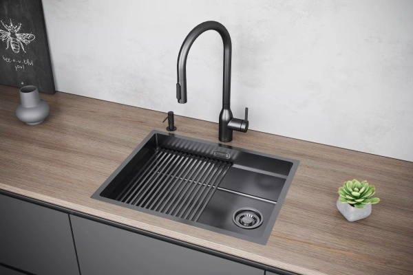 Смеситель для кухни Paulmark UNIVERSAL Un213880-GM, с подключением к фильтру, вороненая сталь