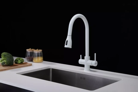 Смеситель для кухни Paulmark LANGE La214212-WH, с подключением к фильтру, белый