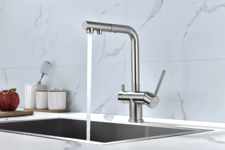 Смеситель для кухни Paulmark SERPENTINE Se213222-BS, с подключением к фильтру, сталь