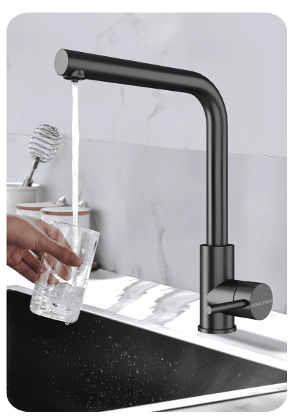 Смеситель для кухни Paulmark TWIN Tw213622-GM, с подключением к фильтру, вороненая сталь