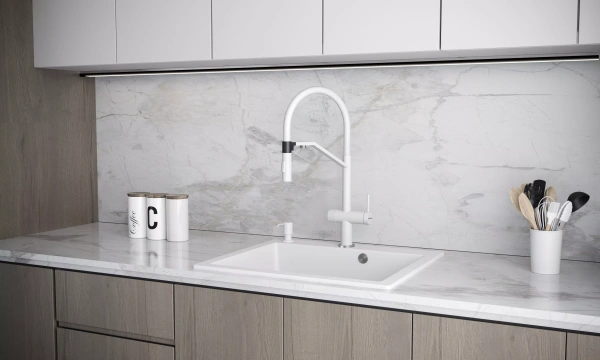 Смеситель для кухни Paulmark ZENDER Ze213155-WH, с подключением к фильтру, белый