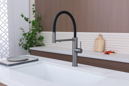 Смеситель для кухни Paulmark GANYMEDE Gd613199-GM, с подключением к фильтру, вороненая сталь