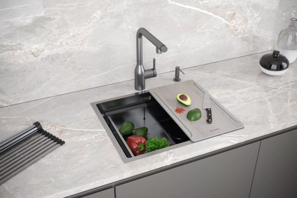 Мойка кухонная Paulmark NEXT-MULTI SINK 54 PM785445-GM, нержавеющая сталь, вороненая сталь