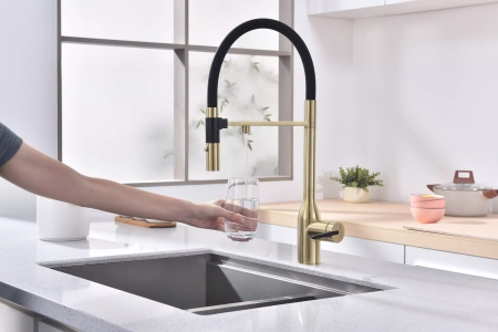 Смеситель для кухни Paulmark MAGNETO Ma213188-LG, с подключением к фильтру, зотоло
