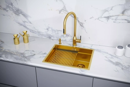 Дозатор для кухонной мойки Paulmark DECUS D004-BG, золото брашированное