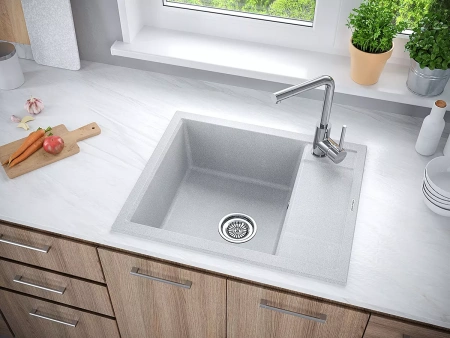 Мойка кухонная Paulmark FLUGEN 50-600 PM216050-GR, искусственный гранит (IT-GRANIT), серый