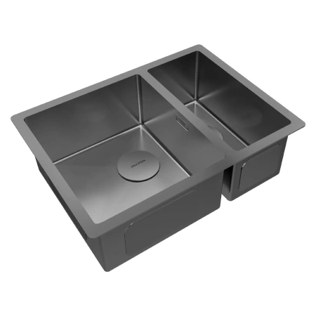 Мойка кухонная Paulmark NEXT 58/2S PM225844-GM, нержавеющая сталь, вороненая сталь