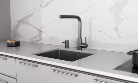 Дозатор для кухонной мойки Paulmark STORK D006-GM, вороненая сталь