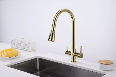 Смеситель для кухни Paulmark LANGE La214212-G, с подключением к фильтру, золото