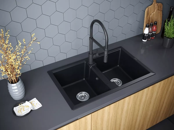 Мойка кухонная Paulmark TANDEM 80/2 PM238150-BLM, искусственный гранит (IT-GRANIT), черный