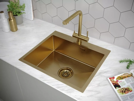 Смеситель для кухни Paulmark Skalen Sk213020-BG, с подключением к фильтру, золото брашированное