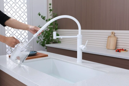 Смеситель для кухни Paulmark GANYMEDE Ga213199-WH, с подключением к фильтру, белый