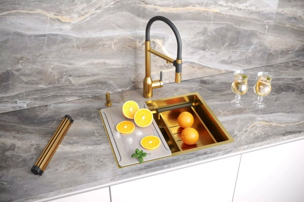 Мойка кухонная Paulmark NEXT-MULTI SINK 58 PM785845-BG, нержавеющая сталь, золото брашированное