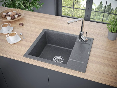 Мойка кухонная Paulmark FLUGEN 50-600 PM216050-DG, искусственный гранит (IT-GRANIT), графит