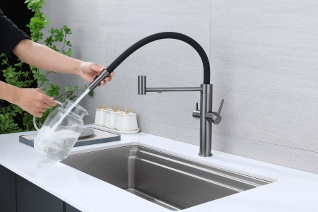 Смеситель для кухни Paulmark NEXUS Ne213999-GM, с подключением к фильтру, вороненая сталь