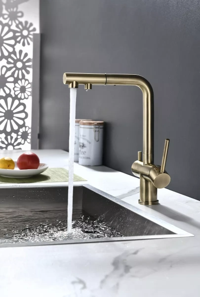 Смеситель для кухни Paulmark SERPENTINE Se213222-BR, с подключением к фильтру, бронза