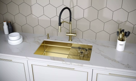 Дозатор для кухонной мойки Paulmark DECUS D004-LG, зотоло